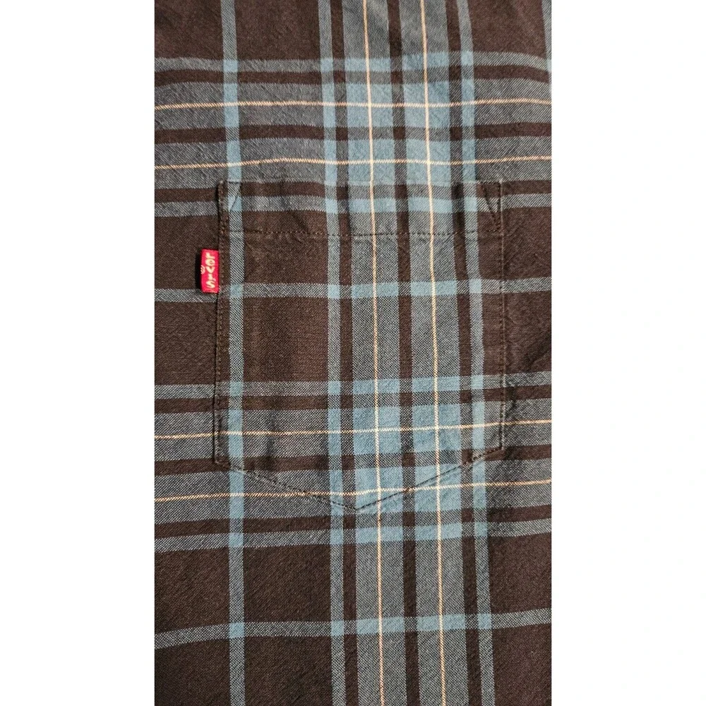 Levi's Men's Plaid Flannel Shirt Button Up Pockets Blue Black Size Large